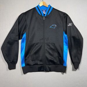 Carolina Panthers Jacket Size Medium NFL Reebok Full Zip Black‎ Blue Y2K